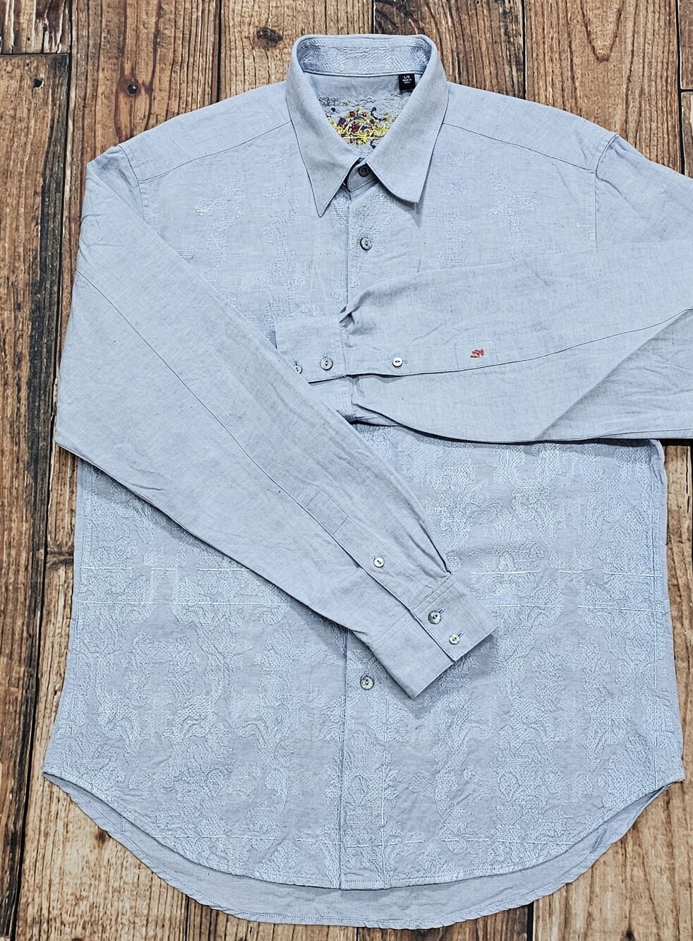 Robert Graham Button Up Linen Blend Floral Embroidered Shirt Men's Size Large